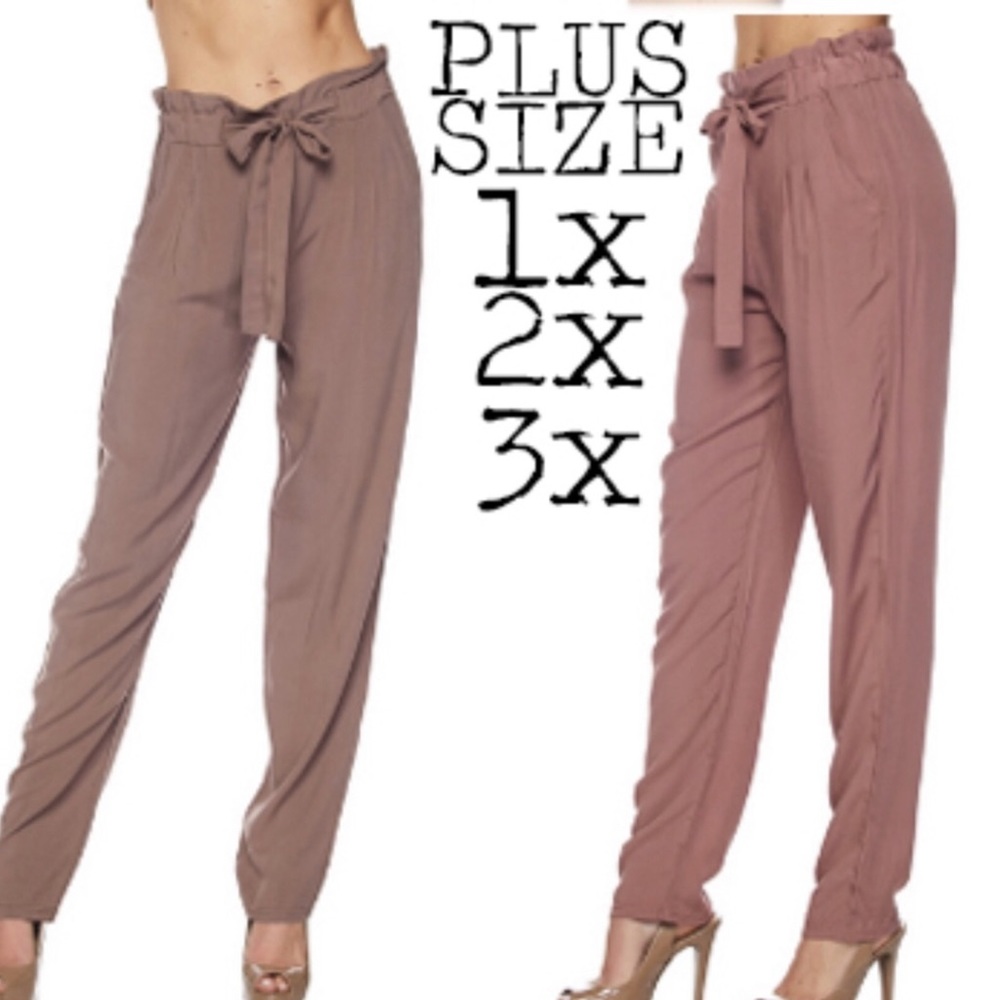 ❣️SALE! 3/$25❣️ MISSY PLUS PAPER BAG DRAWSTRING WAIST PANTS NWT - Picture 3 of 5